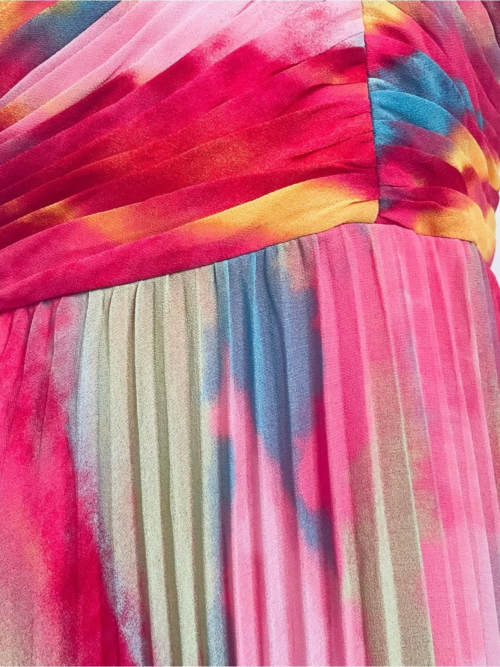 $259 Xscape Multi Tie Dye Print Pleated Halter Maxi Dress Size 8 - Picture 5 of 7